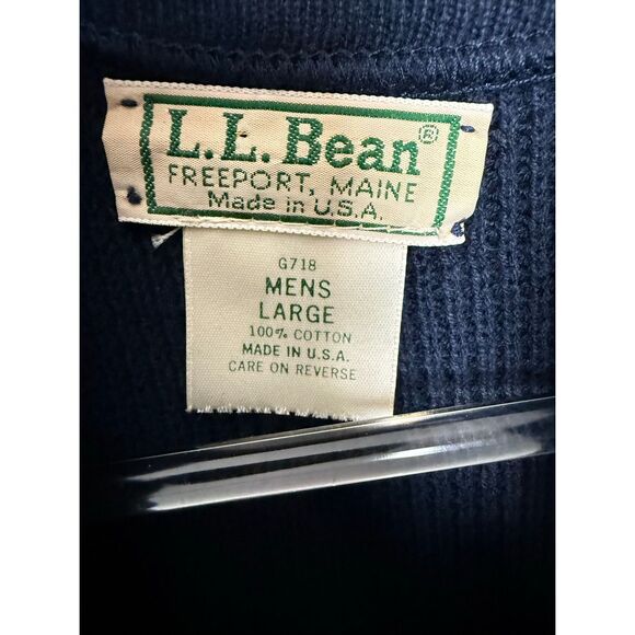 L.L. Bean Chunky Knit Cotton Henley Sweater Blue Mens Large Vintage Classic Outd - Picture 2 of 3